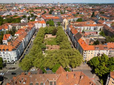 Luftbild vom Stephansplatz in der Südstadt Hannovers und den umliegenden Straßen,  Digitalfoto, Ulrich Pucknat, 05.2024