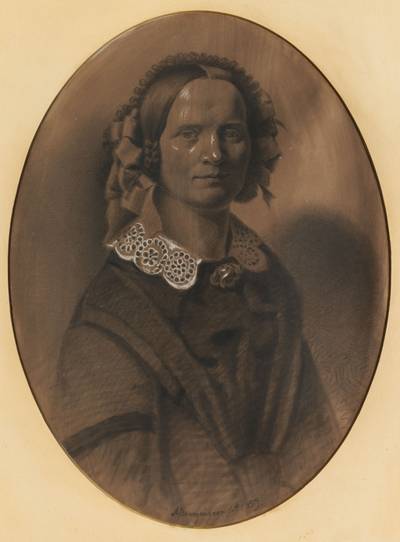 Porträtzeichnung  Wilhelmine Kuhfuß, Signatur A. Bourguignon, 1859