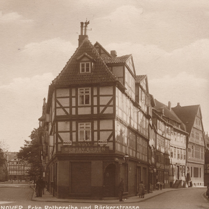 Hannover-Calenberger Neustadt. Rote Reihe und Bäckerstraße. Kunstanstalt Cramers, Dortmund, Foto-Postkarte, 1900-1909
