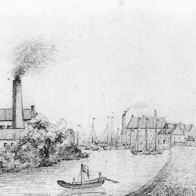 Landschaftszeichnung an der Ihme in Linden, 20. August 1843, heute Glocksee, Bleistiftzeichnung von Georg Weykopf: