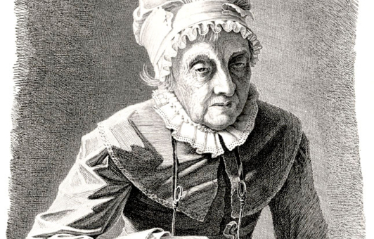 Caroline Herschel (16.3.1750 bis 9.1.1848), Astronomin, im Alter von 97 Jahren. Kupferstich von G. Busse, 1847