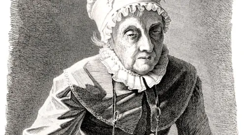 Caroline Herschel (16.3.1750 bis 9.1.1848), Astronomin, im Alter von 97 Jahren. Kupferstich von G. Busse, 1847